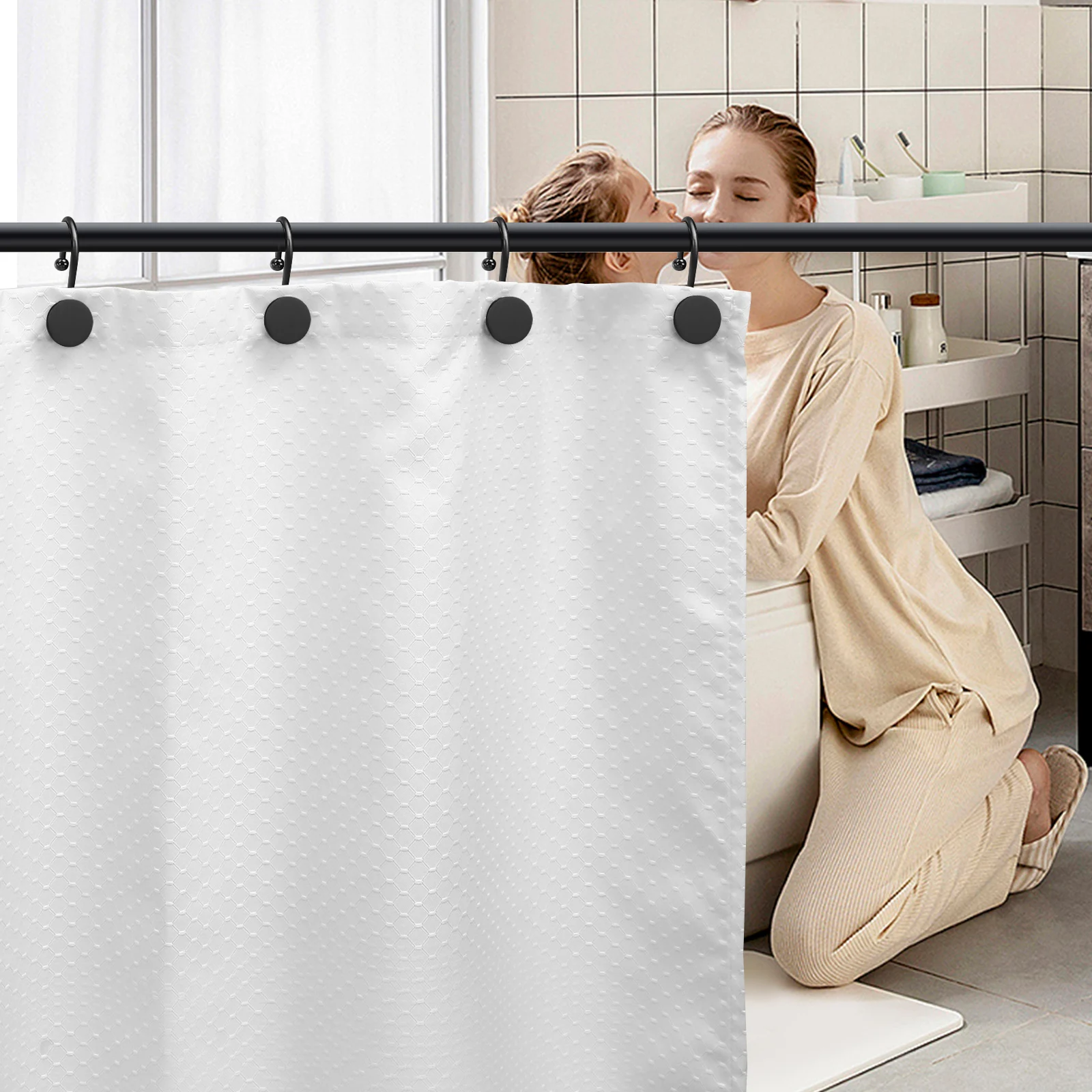 

12Pcs Shower Curtain Hooks Iron Black Bathroom Curtain Hangers Strong Weight Capacity Non Deformable Smooth Finish for Towels