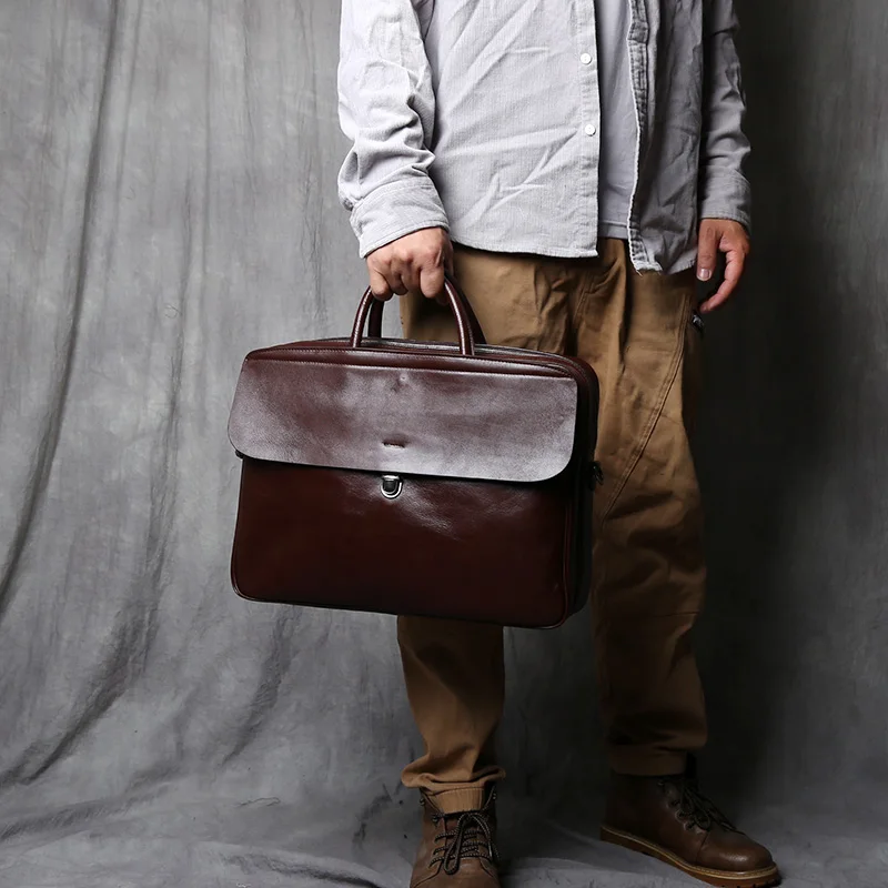 NZPJ Echtes Leder Herren Aktentasche Vintage Natürliche Rindsleder Handtasche Große Kapazität Umhängetasche Lässige Mode Computer Tasche – Detail 3