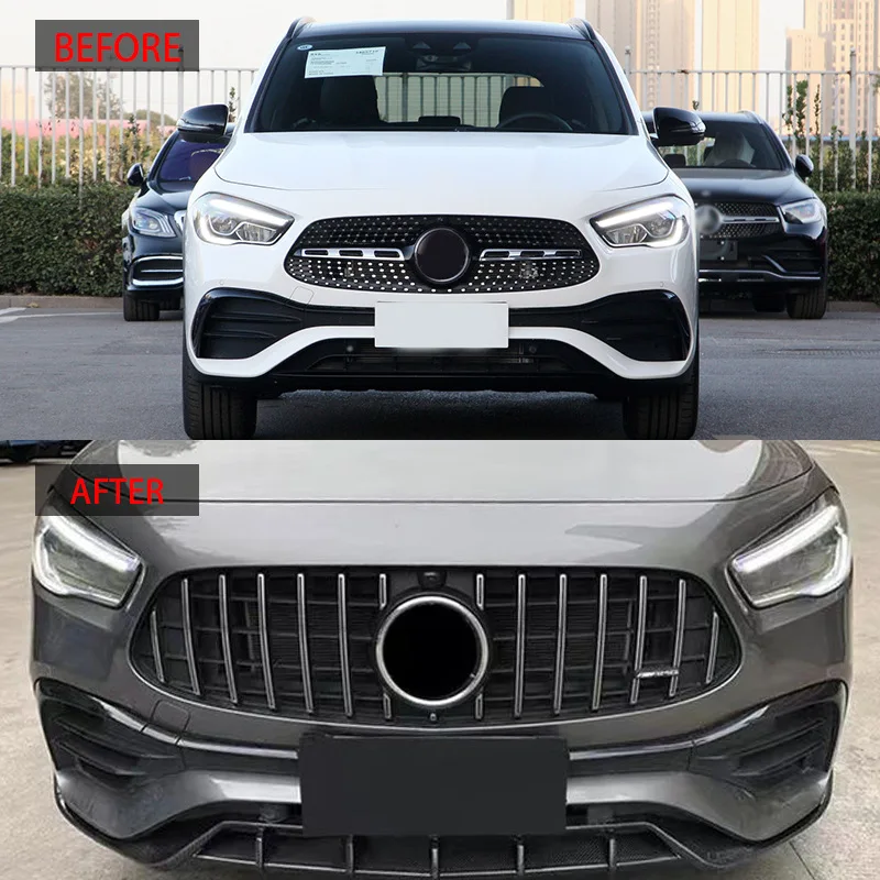 Glossy Black Radiator Grilles For 2020-2023 Mercedes Benz GLA H247 GT Racing Grilles Bumpers Body Kit Hood Gloss Black