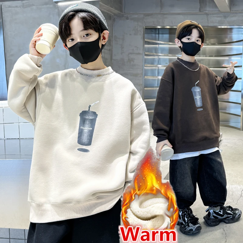 Big Boy Winter Warm Alpaca Lined Sweatshirt Kids Children New Fashion Insulated Clothing Age 7 8 9 10 11 12 13 14 15 16 Years