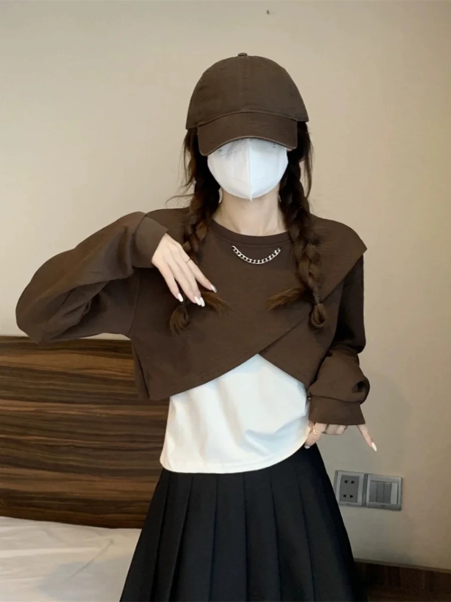 

Женский комплект из двух предметов: свободная толстовка с капюшоном и длинными рукавами, модный дизайн, осенне-зимний стиль, эффект стройности