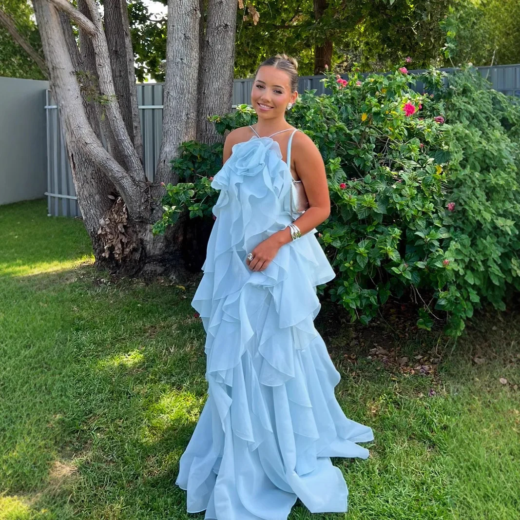 Fashion Sexy Spliced Ruffles Dress For Women High Street Trend Halter Backless Sleeveless Elegant Long Dresses Female Clothing