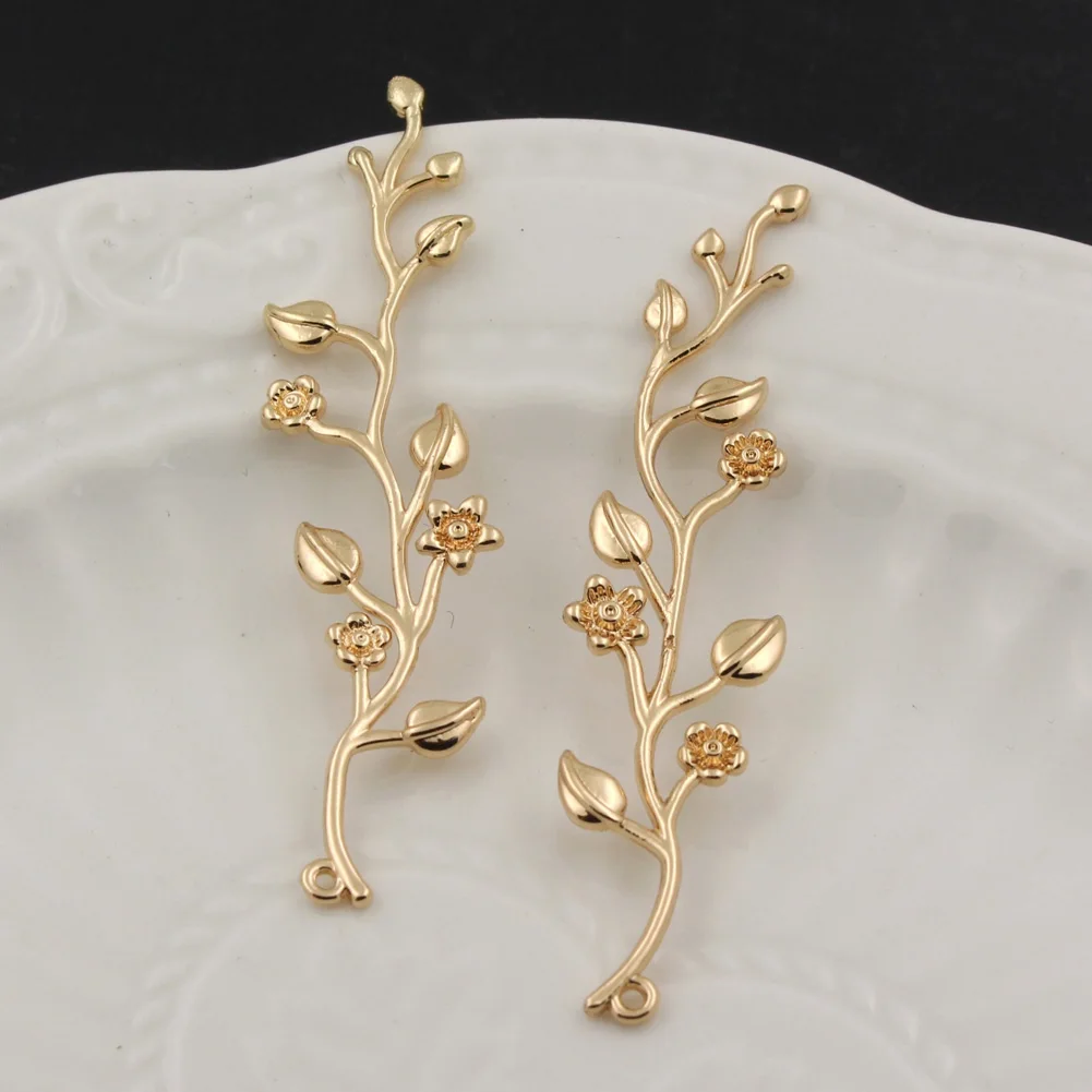 

10pair 57x15mm Brass Casted Flower Leaf Tree Branch Pendant Charms Wraps DIY Bride Hair Jewelry Findings Crafts