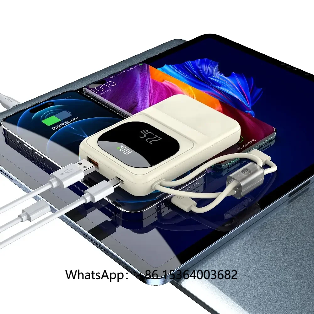 

Портативный сверхтонкий аккумулятор емкостью 22,5 Вт, 5000 мАч, 10000 мАч, с выходом 20 Вт, встроенный литий-полимерный аккумулятор с 2 кабелями