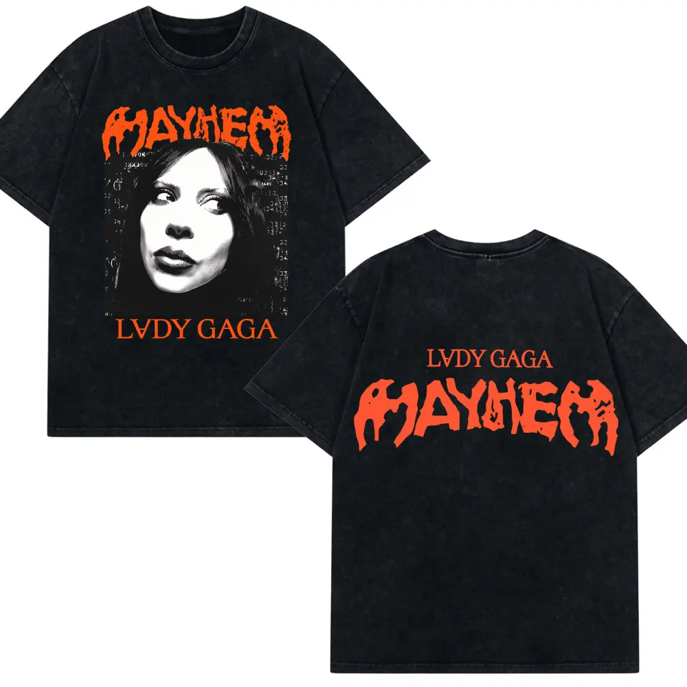Men Women 100_ Cotton Fashion T Shirt Lady Gaga Disease Graphic Washed T-Shirts Casual Oversized Summer Short Sleeve Streetwear