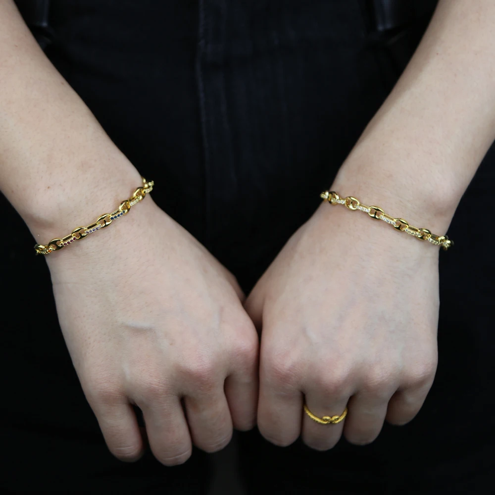 2026 New Gold COLOR Colorful Round Cz Charm Connector Rainbow Zircon Paved For Women Party Punk Hip Hop Bracelet Jewelry