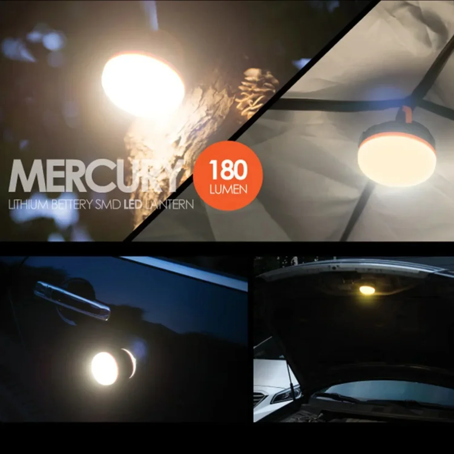 [ "Linterna portátil para camping e caminhada com 5 modos e gancho retrátil", "Luz compacta para barraca ao ar livre com B ajustável