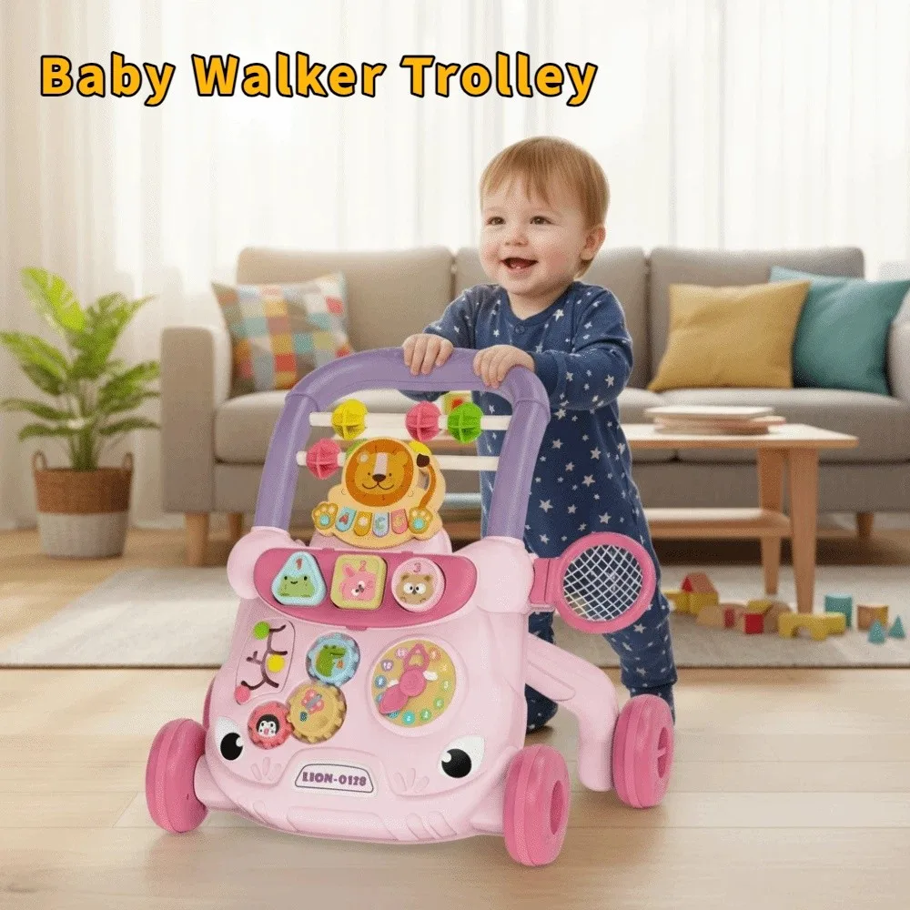 

Cartoon Baby Walker Trolley Sliding Anti Rollover Walking Multiple Activities Music Lights Toddler Trolley
