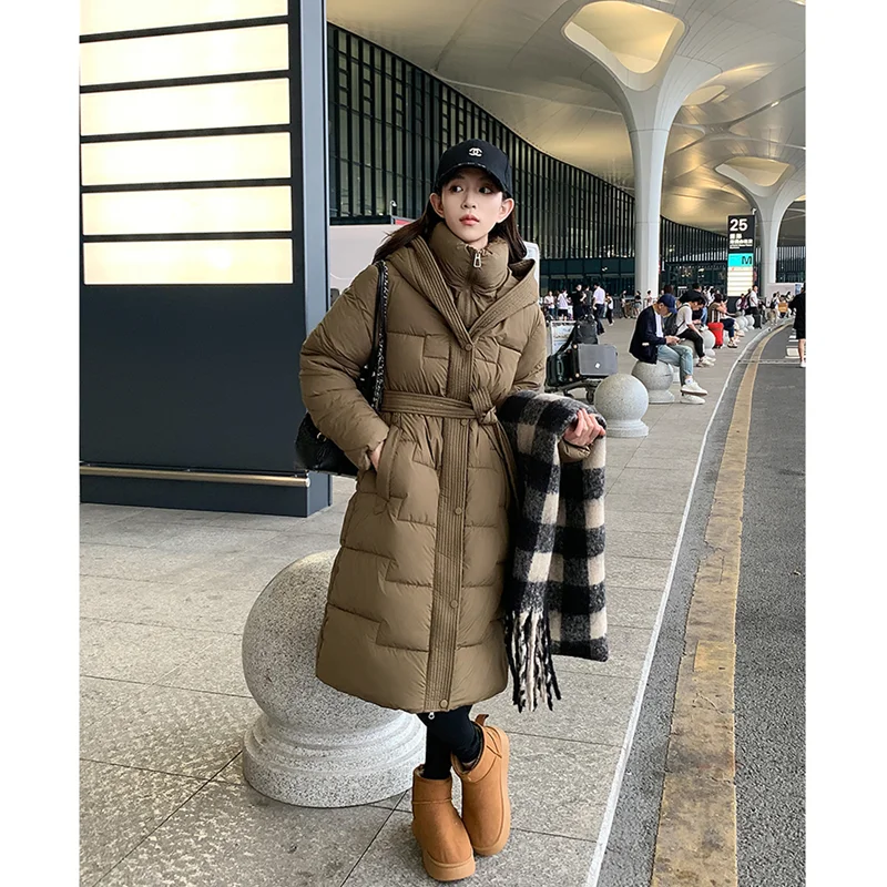 

2024 Winter Women's Down Puffer Jackets Baggy Thickening Warm Oversize Korean Hooded Clothing Boutique Clothes Cotton Long Coats