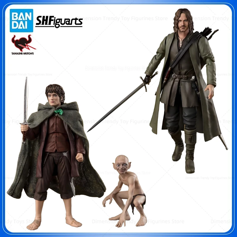 Фото В наличии: Коллекционные фигурки Bandai SHFiguarts по аниме «Властелин колец» — Фродо Бэггинс, Голлум, Арагорн. Модели игрушек, подарок. DT