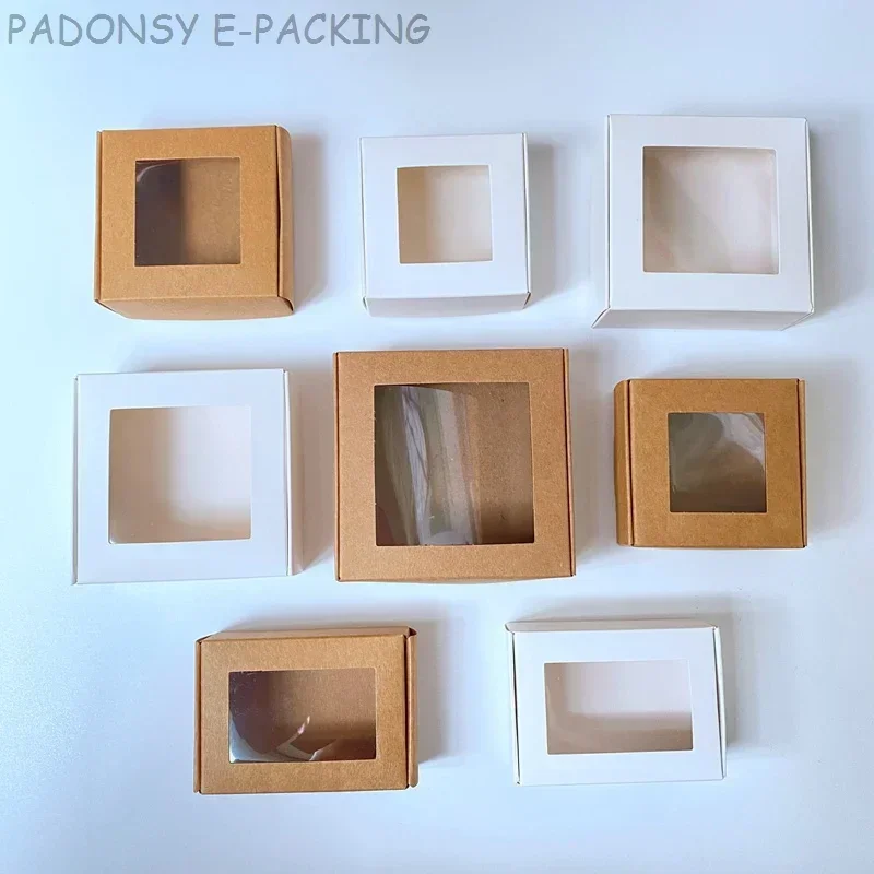 50pcs 크래프트 종이 사탕 상자 창 비누 포장 상자 웨딩 크리스마스 베이비 샤워 초콜릿 선물 상자 포장