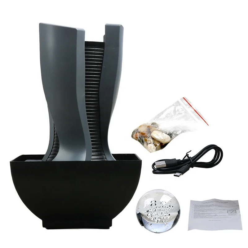 Creative Resin Small Desktop Water Fountain Indoor Feng Shui Meditation Decor Mini Waterfall Fountain
