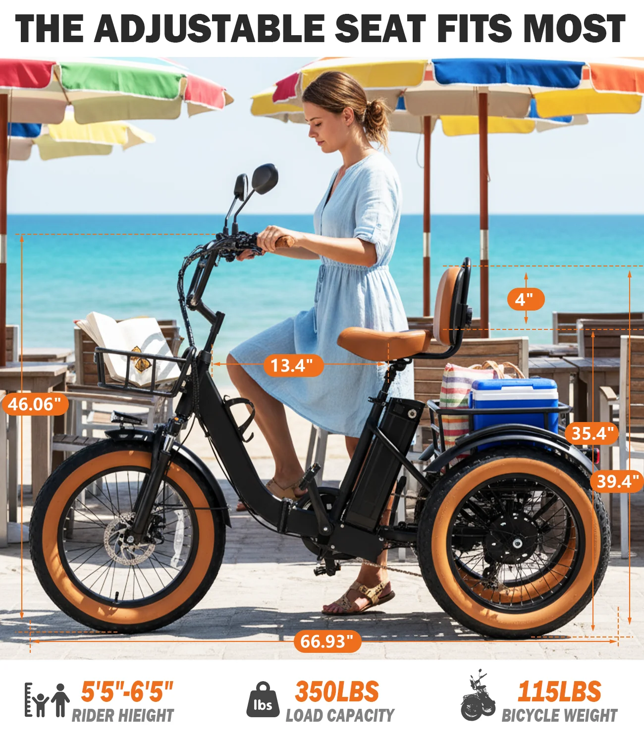 Folding Electric Trike Ideal for Elderly Riders and Daily Commuting | Peak 1350W Motor, 48V 15AH Battery | 50‑Mile Driving Range, 20"×4" Fat Tires, 7‑Speed System & Walk‑Assist Mode