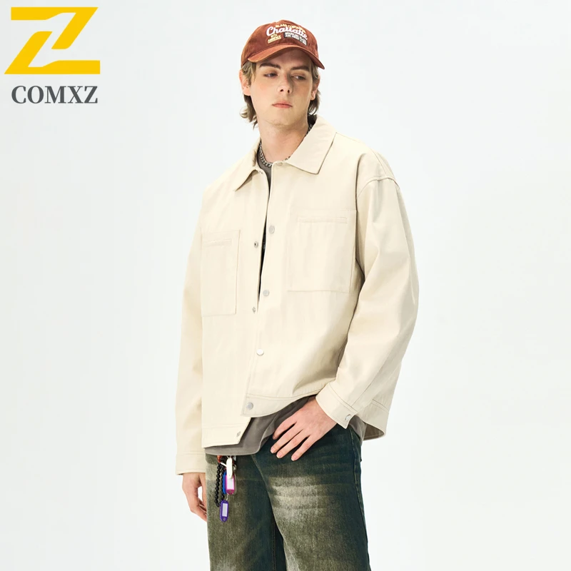 

College Style Men Jacket Retro Washed Comfortable Breathable Workwear Lapel Jacket Outdoor Casual Fashion Street Men's Clothing