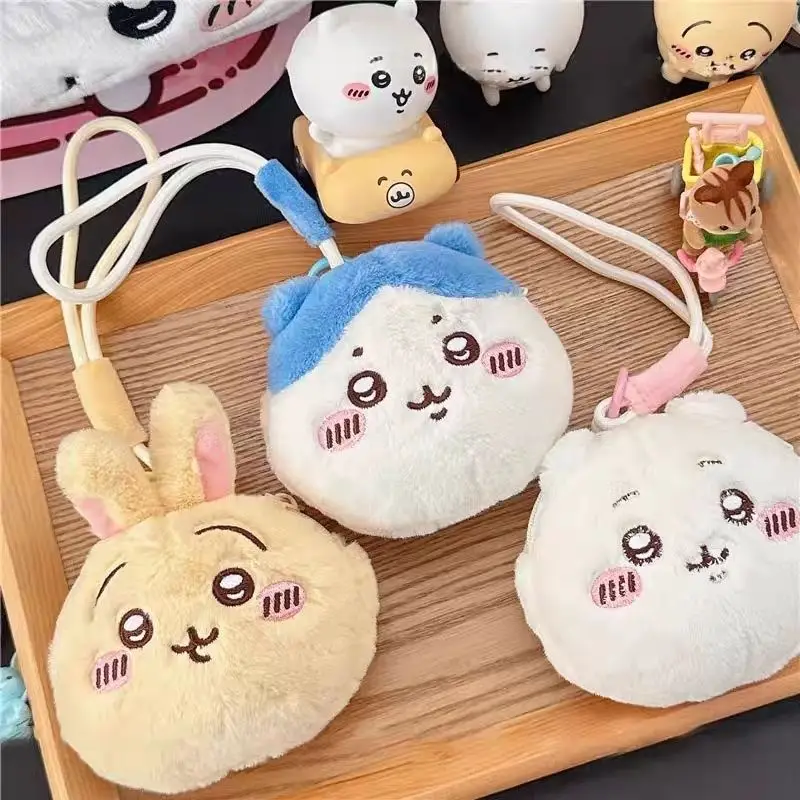 Bolsa de Peluche Kawaii Chiikawa, Diseño Lindo de Hachiware Usagi, Suave y Esponjosa, para Auriculares y Monedas, con Cordón, para Estudiantes y Uso Diario