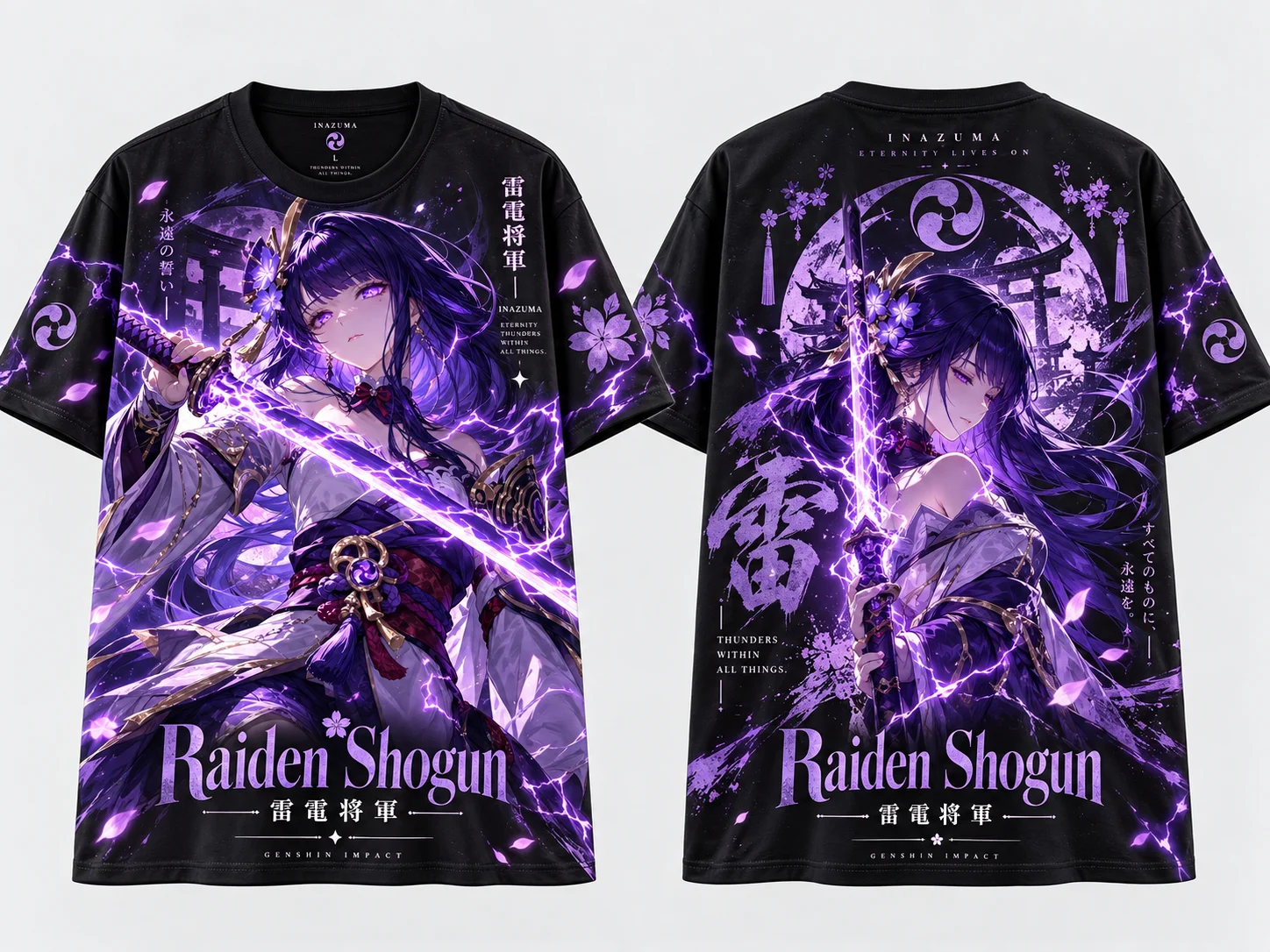 2026 Y2K Genshin Impact Raiden Shogun All Over Print T-shirt, Breathable Graphic Tee for Men Women Kids