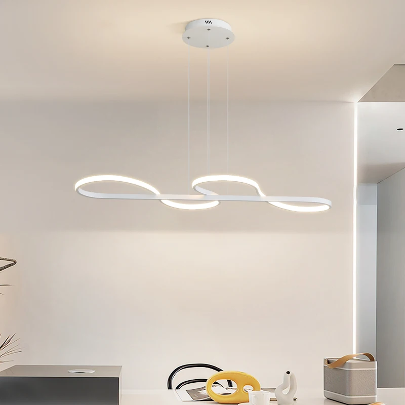 

2024 Modern Simple Style Pendant Light White Chandelier Living Room Restaurant Black Dimmable Remote Lamp Indoor Decoration