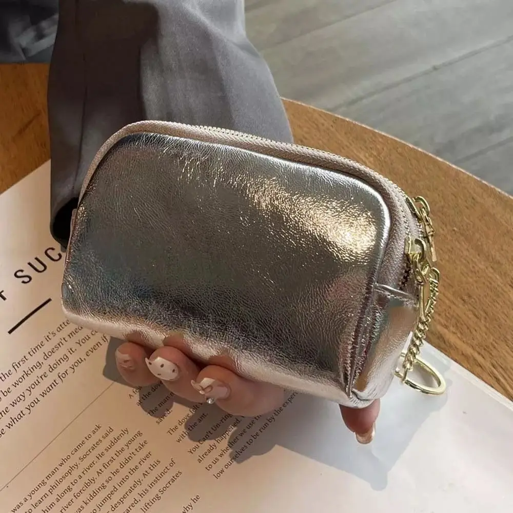 

New Genuine Leather Silver Wallet Mini Korean Style Small Item Bag Travel Three Layered Zipper Purse