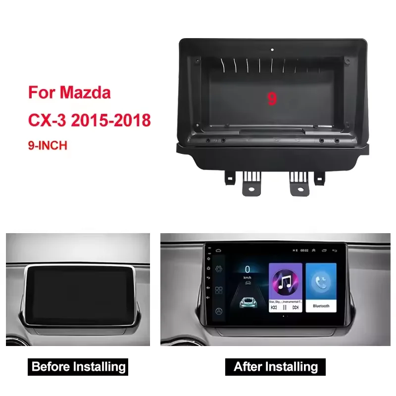 2Din 1din Car DVD Frame Audio Fitting Adaptor Dash Trim Facia kit Panel 9 inch For MAZDA 2 CX-3 RHD 2015-2018 Radio Player