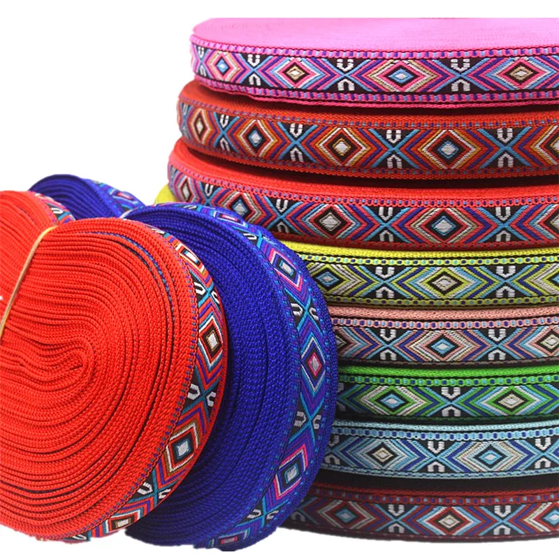 HOT 5 Yards 2CM Vintage Ethnic Jacquard Embroidery Ribbon Boho Lace Trim DIY Clothes Bag Accessories Custom