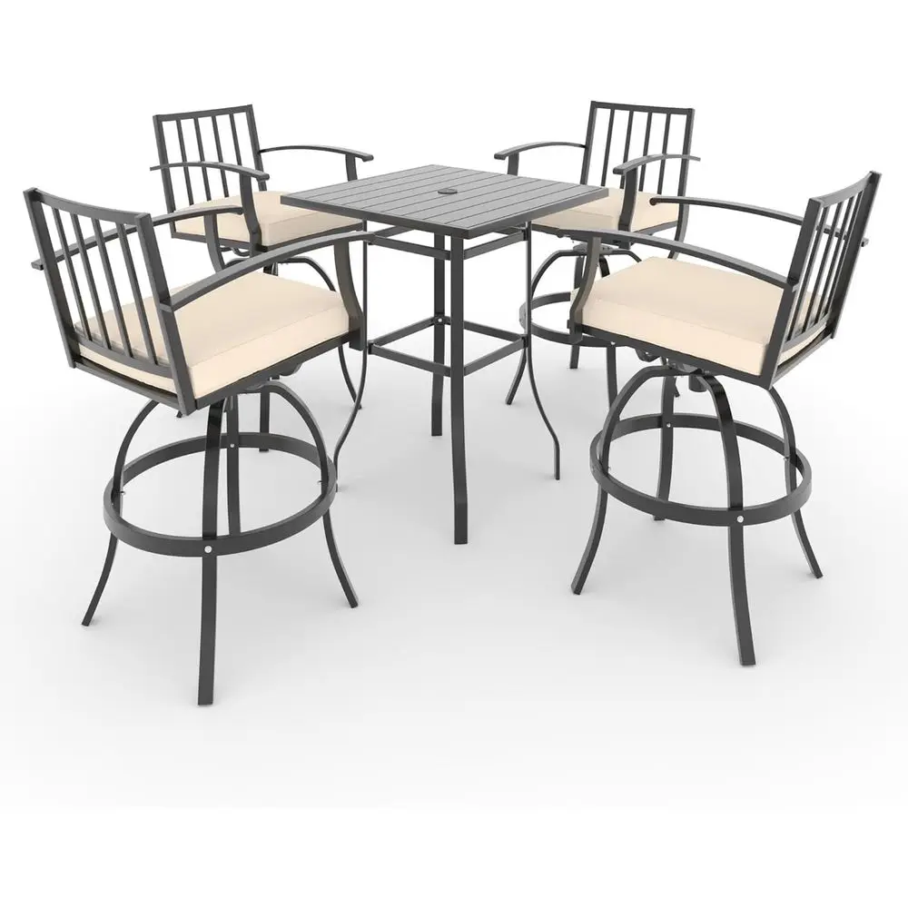 

5 Pieces Outdoor Swivel Bar Stools Set,All Weather Metal Patio Bar Table and Chairs Set,Outdoor High Top Bistro Set Bar Height T