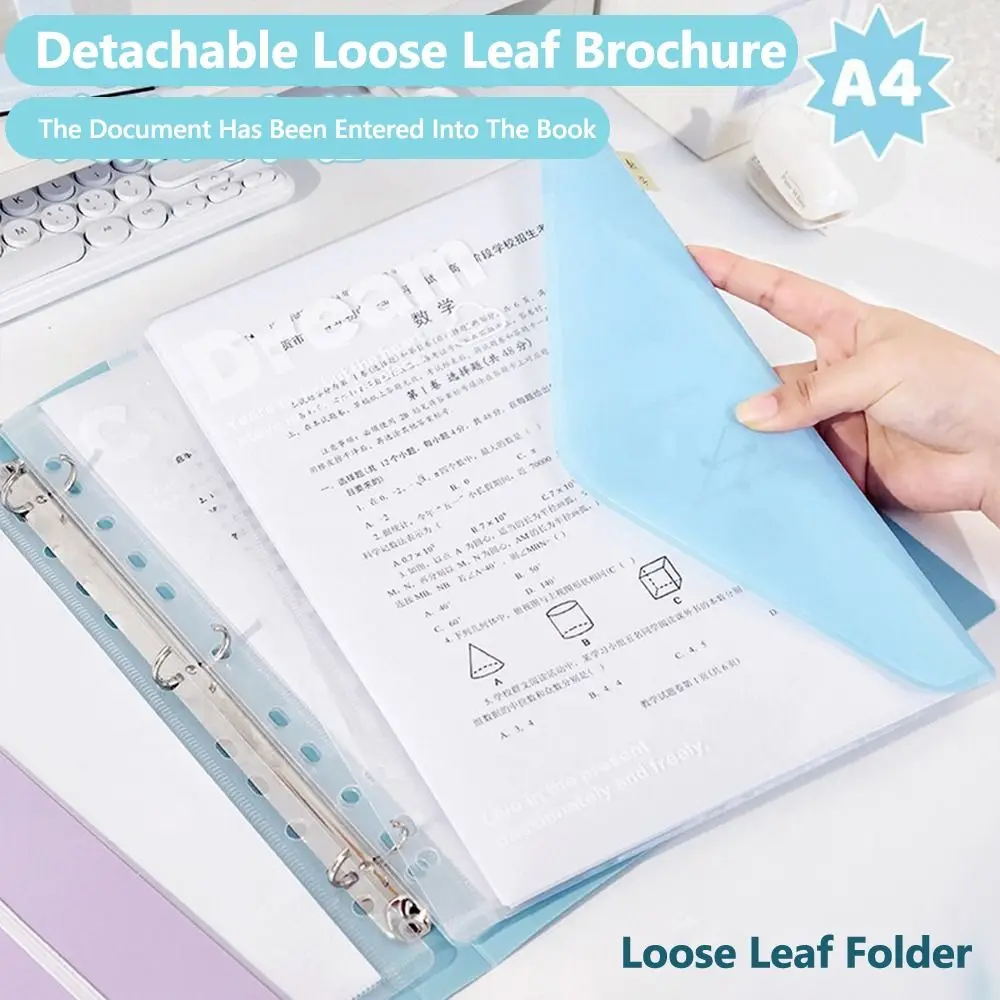 Loose Leaf A4 File Folder Detachable Students Stationery Exam Paper Storage Bag Transparent Office Storage Booklet