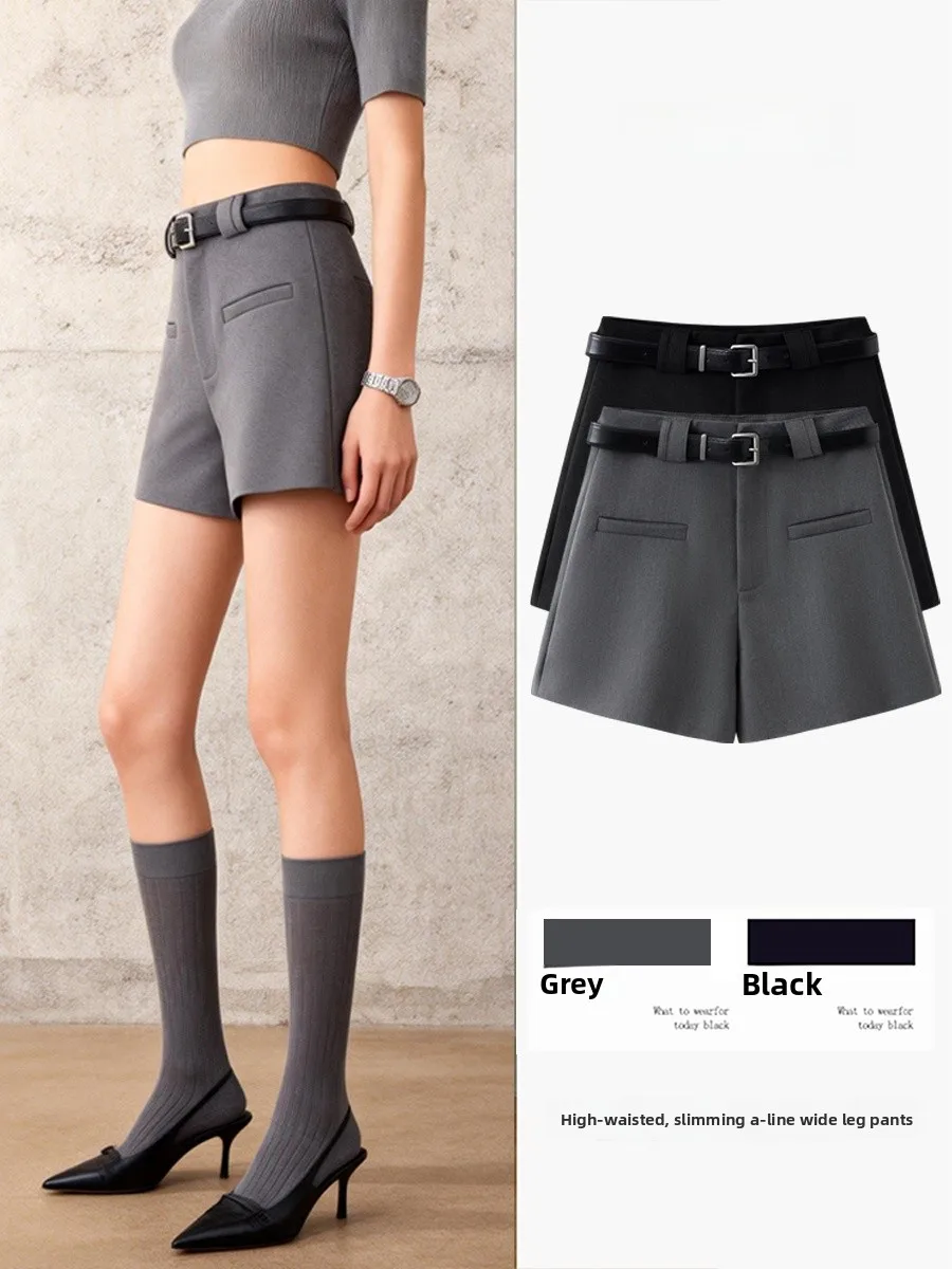 

High Waist A-Line Suit orts Women's Spring Autumn Casual Pants Korean Sle Slim Wide Leg Pants Commute Faion Polyester F...