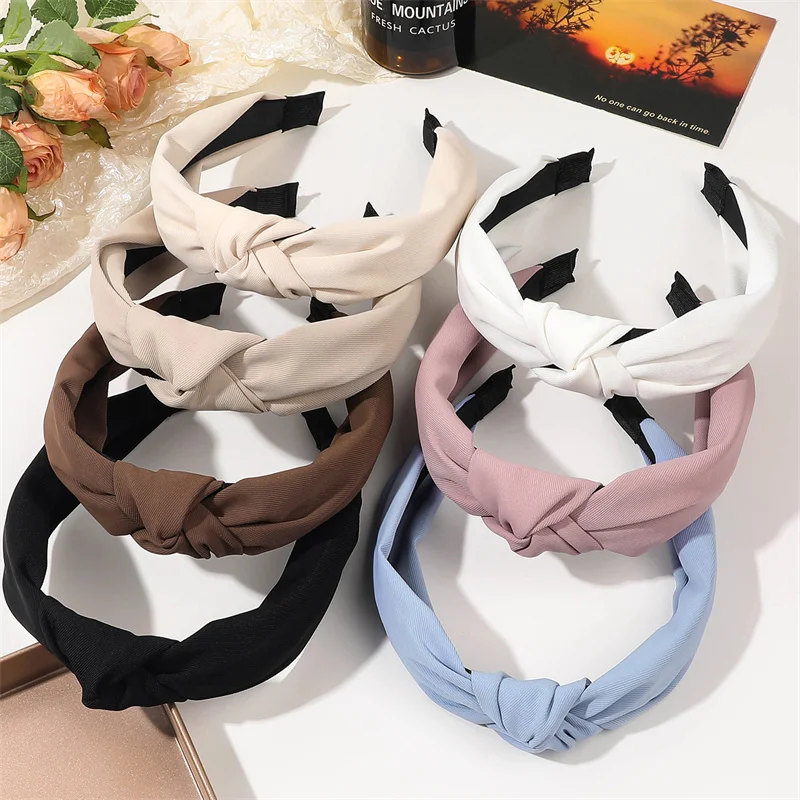 Minimalist Women Headbands Solid Twill Cloth Knotted Hairbands for Lady Girls Casual Shopping Travel Headpiece Accessories