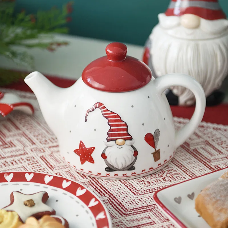 Nordic Santa Claus Dish Embossed Rice Salad Bowl Ceramic Flat Plate Cup Teapot Christmas Tableware Gift