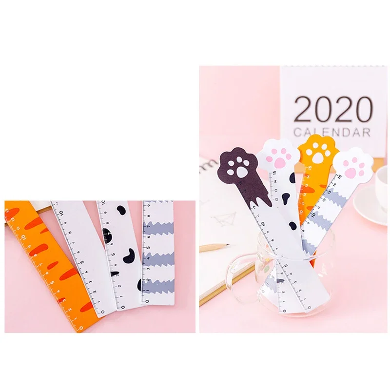 1 PCS Cute Cat Claw Wooden Ruler Cartoon Drawing Design Rulers Student Measuring Tool 15cm Learning Stationery