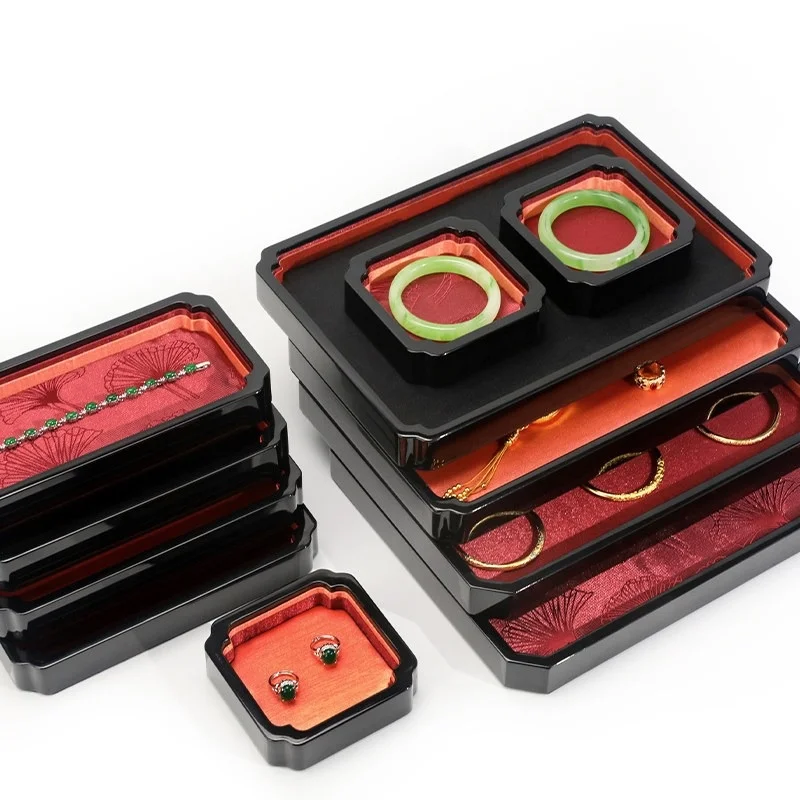 

Деревянный органайзер для украшений в китайском стиле, поднос для хранения ювелирных изделий, шкатулка для демонстрации нефритовых браслетов и драгоценных камней, футляр для хранения украшений для девочек