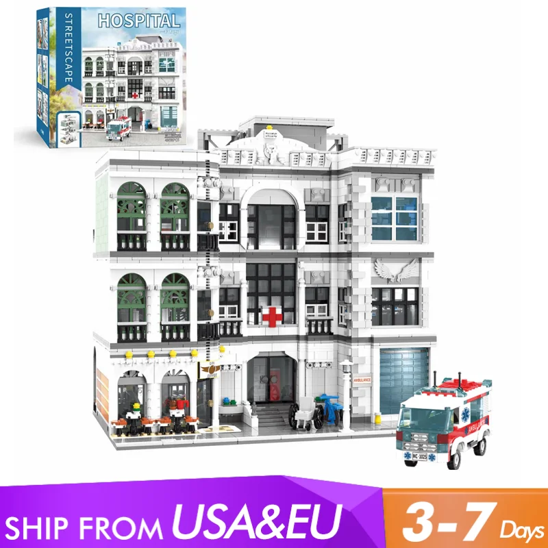 4958PCS 병원 주택 건물 세트, 17개의 피규어 포함 도시 건축 모듈형 빌딩 블록 조립 모델 키트, 성인용 선물
