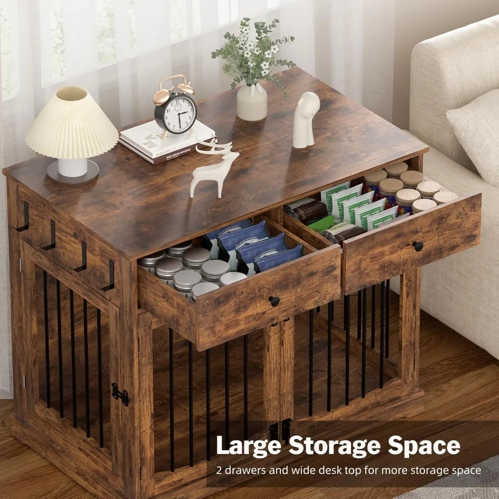 قفص خشبي للكلاب على طراز المزرعة - منزل حيوانات أليفة متعدد الأغراض مع أبواب مزدوجة ودرجين للكلاب الصغيرة والكبيرة