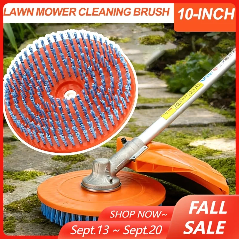 10-inch Orange Round Lawnmower Threaded Version Nylon Cleaning Brush Garden Tool Brush for Deck Garden Yard Floor Patio