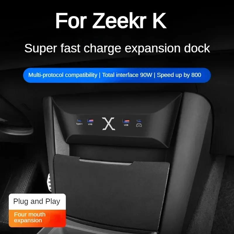 For Zeekr X Car Fast Charger USB Shunt Hub Splitter With Cigarette Light To Type C USB Phone Charge 90W