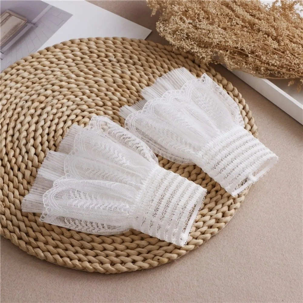 1 Pair Versatile Elegant Fake Cuffs Embroidery Pattern Detachable False Cuffs Thin Solid Color Decorative Wristband For Women