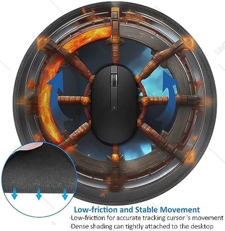 Yin Yang Shield Round Mouse Pad Cute Small Gaming Mouse Pad Non-Slip Rubber Base Sewing Edge Suitable for Office Home 7.9 Inch