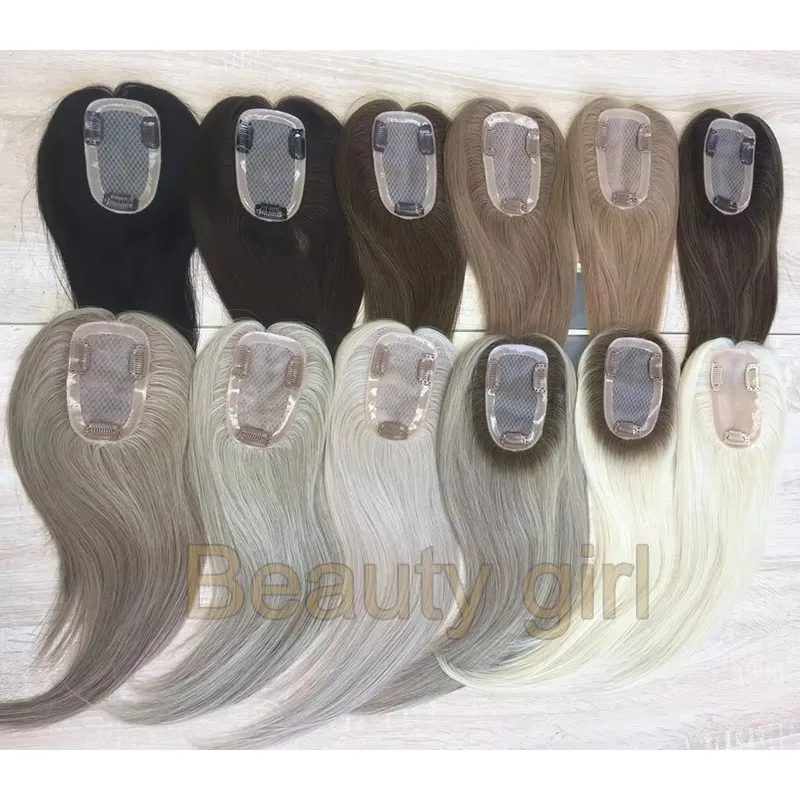 

Super Flat Full Handmade Hair Topper 100% Russian Hair Silk Base With Clips For Women Hair Loss Topper