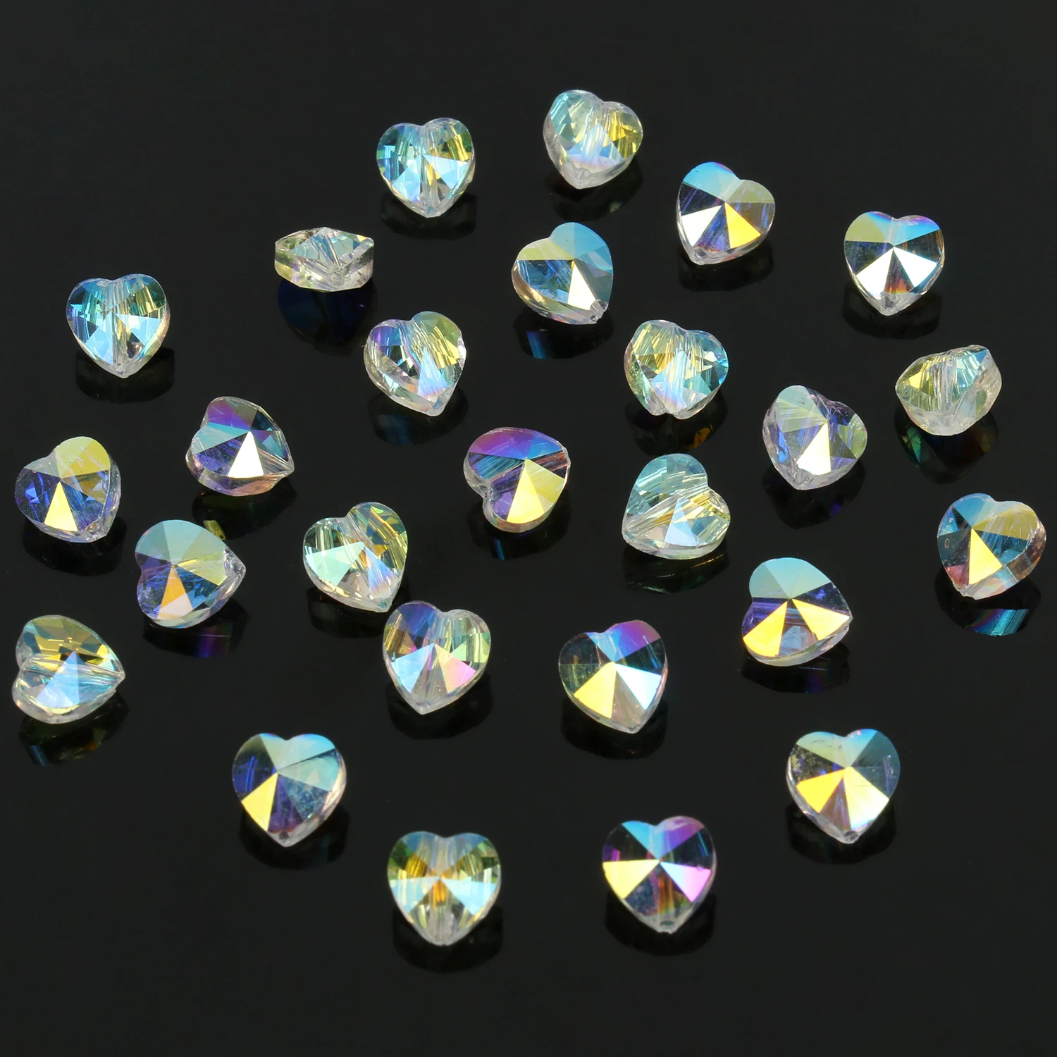 30pcs AB Color Transparent Heart Glass Crystal Bead Spacer Loose Beads for DIY Bracelet Jewelry Making 15inch 11x8mm