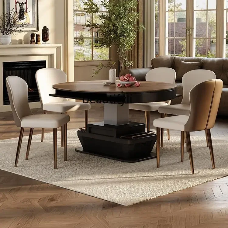 

Lifting and folding solid wood coffee table round dining table two-purpose home small apartment living room medieval style