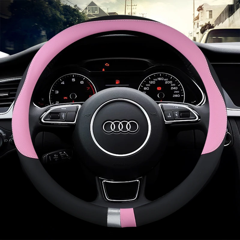 Stylish Two-color Spliced Car Steering Wheel Cover Comfortable and Non-slip  Suitable for All Seasons