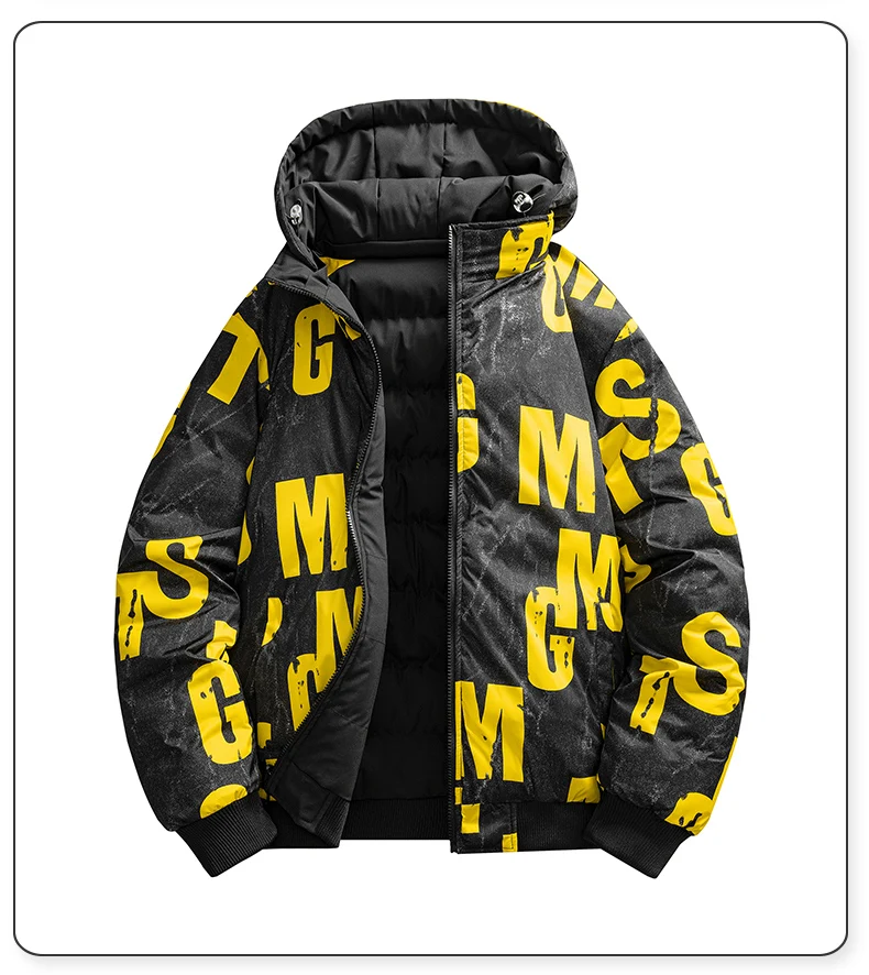 2026 Winter Men's Cotton Jacket letter pattern double-faced Cotton Jacket men Winter Coat Edition Trendy Thick solid color