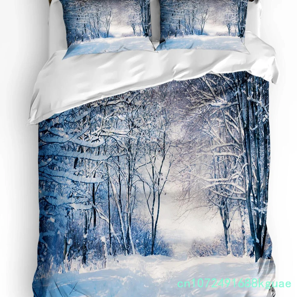 Forest Snow Landscape Beautiful 3pcs Bedding Set For Bedroom Double Bed Home Textile Duvet Cover Quilt Cover Pillowcase