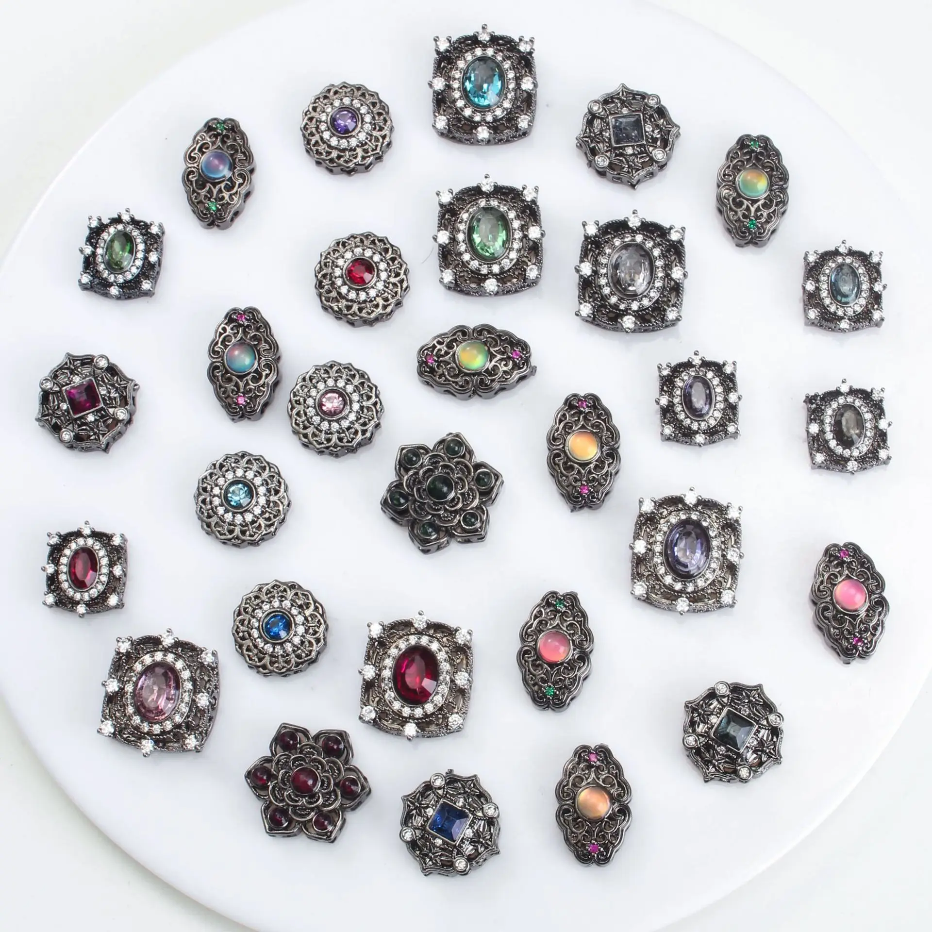 8pcs Copper Plated Gun Black Zircon Hollow Sugar Cube Multi-pass Partition Beads DIY Necklace Bracelet Jewelry Accessories Beads