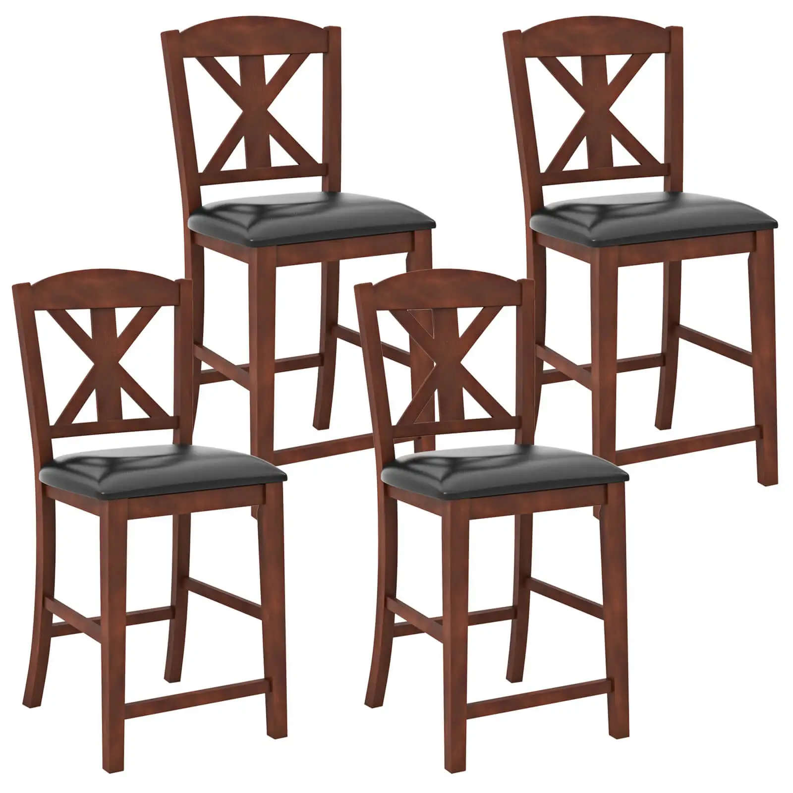 

24" Modern Bar Stools Set of 4 w/ Hollowed High Backrest Waterproof Pu Leather