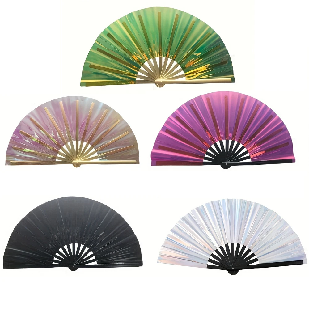 Folding Fan Colorful Handheld Fan With Bamboo Bones For Festivals Rave Parties Performance Clack Holographic Home Decoration