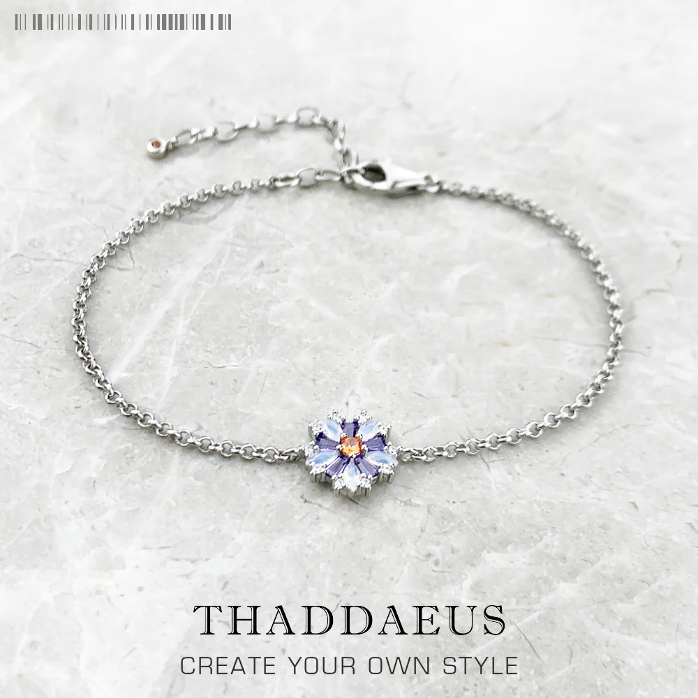 

Bracelet Flowers Colourful Stones Spring Brand New Link Chain 925 Sterling Silver Jewelry Lucky Gift For Women