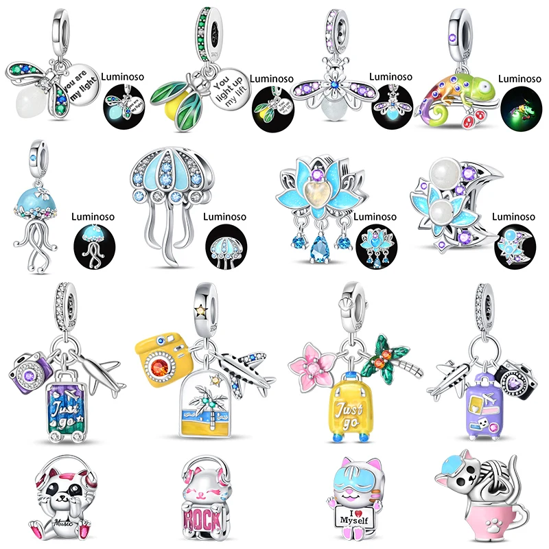 

31. 925 Sterling Silver Glowing Firefly Charms Travelling Plane Luggage Bead For 3mm Original Bracelet DIY Ladies Gift