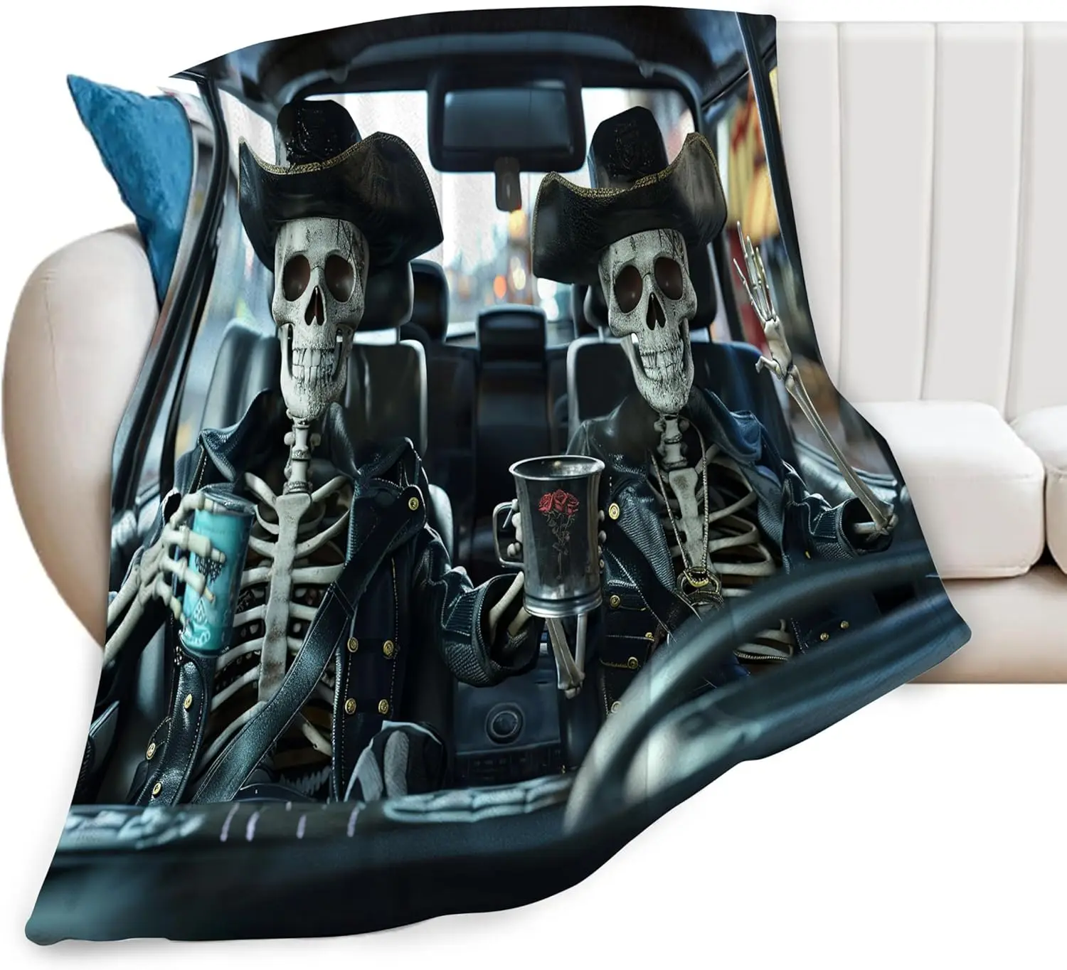 

Dia de Muertos Skeleton Couple Skull Pattern Throw Blanket Fleece Couch Decor Halloween Gothic Spooky Horror Gift Idea Blanket