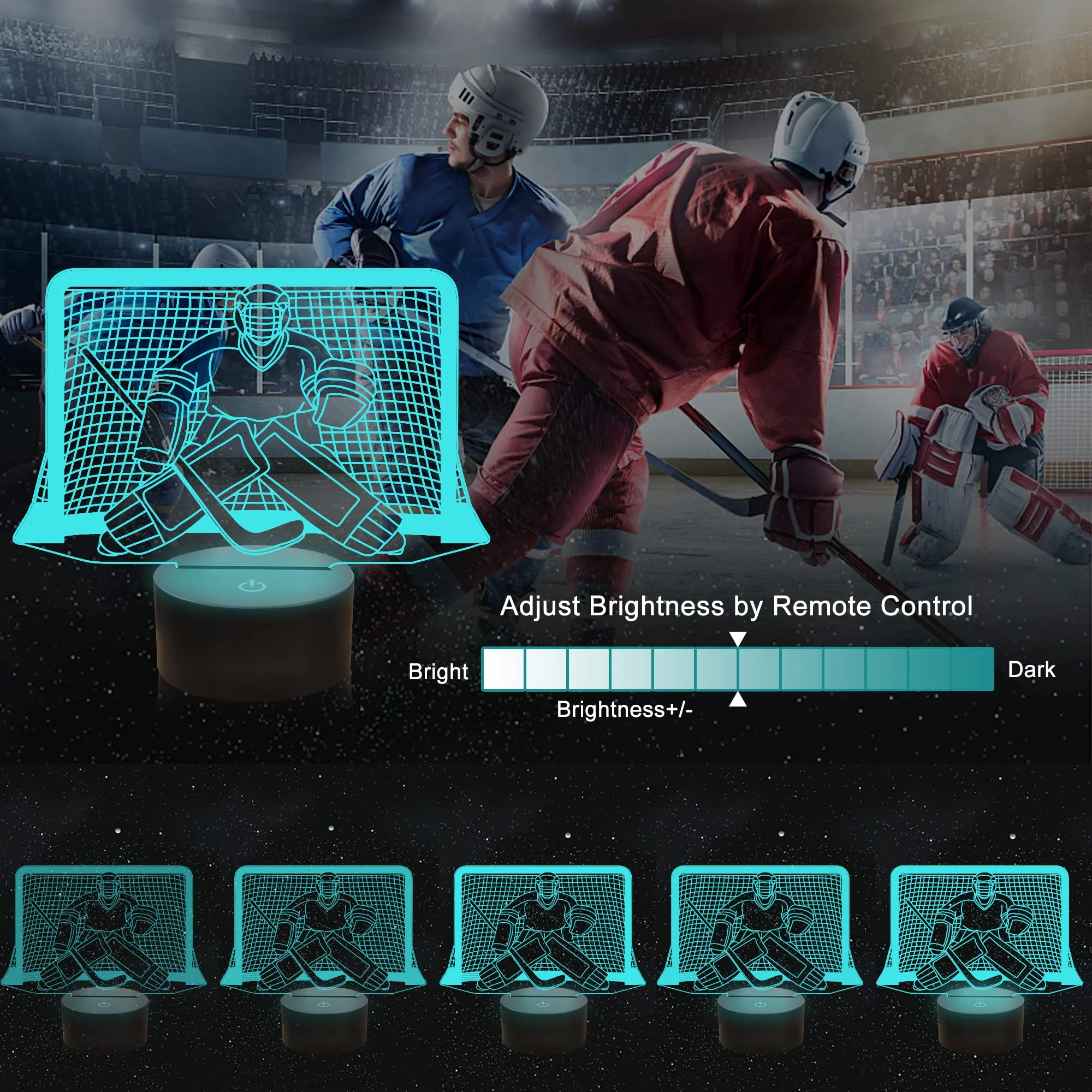 Ice Hockey Night Light,ฮอกกี้ Goalie 3D 16สีเปลี่ยน Mens Ice ฮอกกี้ Decor วันเกิดของขวัญคริสต์มาสสำหรับเด็ก